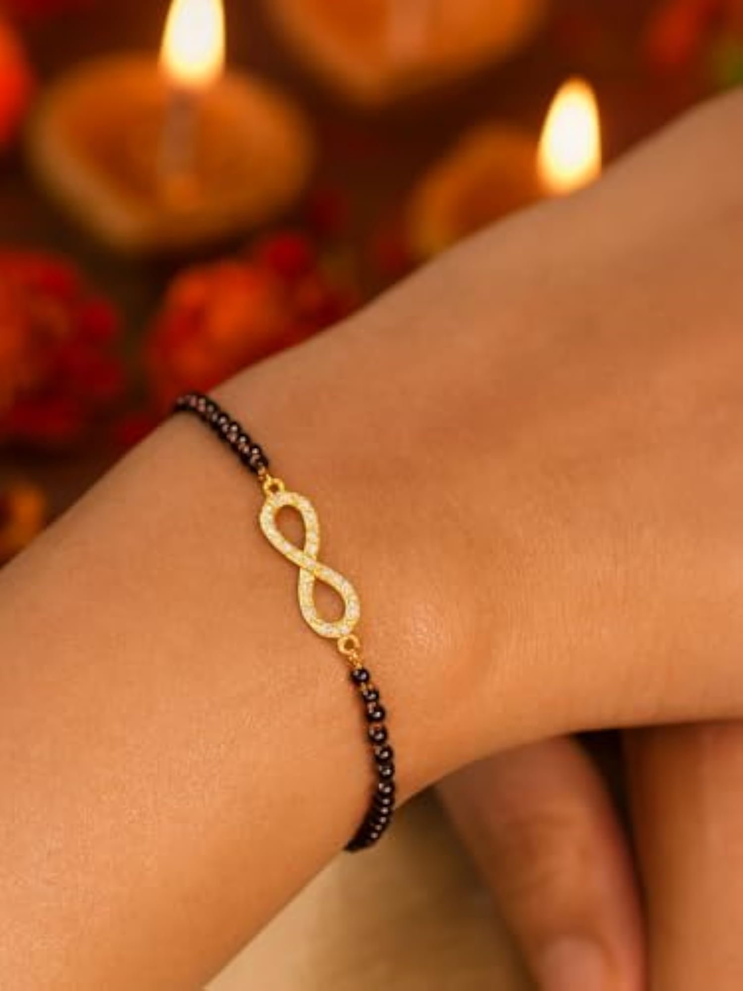 Gold Plated American Diamond Infinity Mangalsutra Bracelet for Women