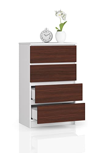 Cómoda con 4 cajones, aparador, armario multifunción, para salón, comedor, 60 x 99 x 40 cm (blanco - wengué)