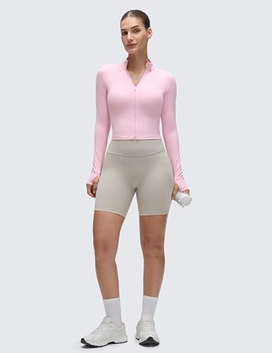 Image of CRZ YOGA Butterluxe Cropped Athletic Jackets | Extremely Soft, Slim Fit, Full Zip, Mockneck, Thumb Holes, for Women