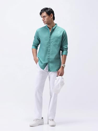 Image of Urbano Fashion Men's Cotton Full Sleeve Regular Fit Casual Solid Shirt with Band Collar