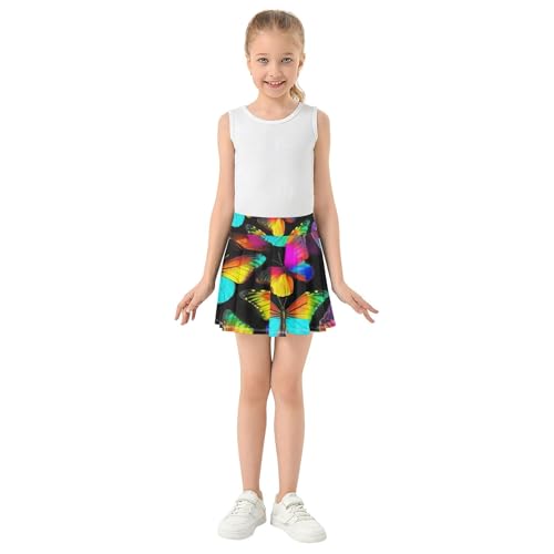 Neon Athletic Shorts Girls Skorts Skirts with Shorts Teen Cheer Neon Butterflies Black 4t3