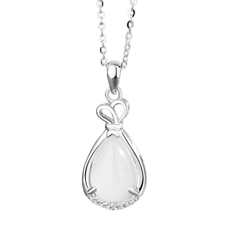 Pendentif goutte d'eau jade véritable et collier en argent S925 pour femme