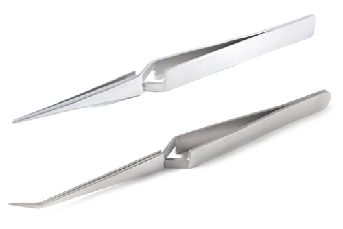 blueINOX Pinzetten-Set: 2 Lötpinzetten/Kreuzpinzetten/Industrie-Pinzetten/Technischen Pinzetten mit gerader und abgewinkelter Spitze Edelstahl rostfrei