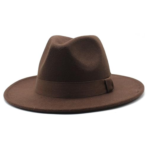 AZIDWERYQ Chapeau Fedora, Fedora Classique à Large Bord, Chapeaux Trilby café pour Hommes à Large Bord