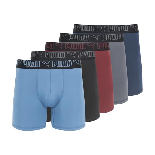 PUMA Men's 5 Pack Performance Boxer Briefs, Blue/Pink/Black