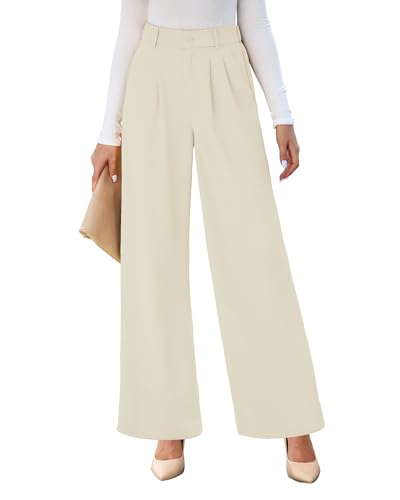 GRAPENT Flowy High Waist Trousers - Women's Business Casual Dress Pants in Vanilla Ice - Size X-Large/16-18
