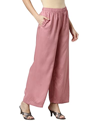 Image of GO COLORS Soft Viscose Basic Palazzo Full Length for Women| Breathable, Mid Rise, Relaxed Fit