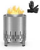 Tabletop Fire Pit with Stand, Low Smoke Mini Fire Pit for Backyard & Urban Indoor Fire Pit Fueled by Pellets or Wood, Full Body Made of Stainless Steel, Heat-Resistant Gloves, Travel Bag Included