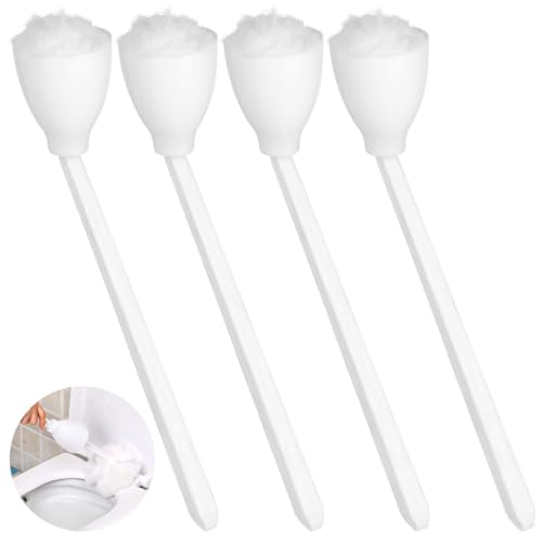 Kronabelle Escobillas de inodoro de mango largo con soporte, paquete de 4 fregonas blancas suaves para tareas de limpieza de baño y bañera