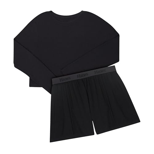 Hanes Sleepwear, Originals Supersoft Comfywear Long-Sleeve Top & Sleep Shorts, Loungewear Set for Women3