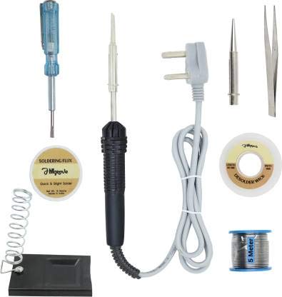 Hillgrove 8In1 Beginners Complete 30W Soldering Iron Kit with 5 Meter Solder Wire, Stand, Flux, Bit, Tester, Tweezer, Wick 30 W Simple (Flat, Pointed Tip) (B08P296QPC) Amazon Price History, Amazon Price Tracker