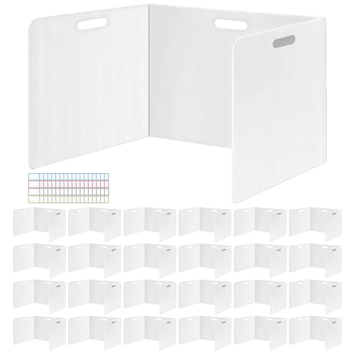TAZZOR 24 Stück Faltbare Trennwand Schreibtisch mit 72 Stück Namensschilder Tragbare Sichtschutz Study Table wasserdichte Trennwände Desks für Schule Büro Bibliothek 40×30×30cm Weiß