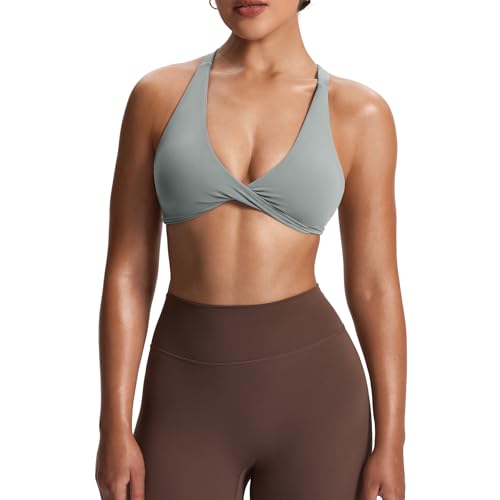 Image of Aoxjox Women's Workout Sports Bras Fitness Satara Low Impact Bra Yoga Crop Tank (Grey, Small)