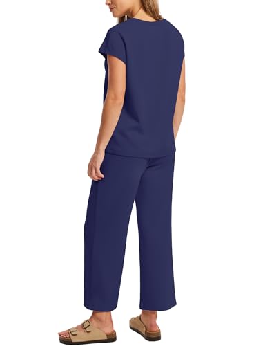 Image of Sampeel Two Piece Sets for Women Summer Vacation Outfits Cap Sleeve Tops Lounge Matching Sets Clothing Beach Fashion Clothes