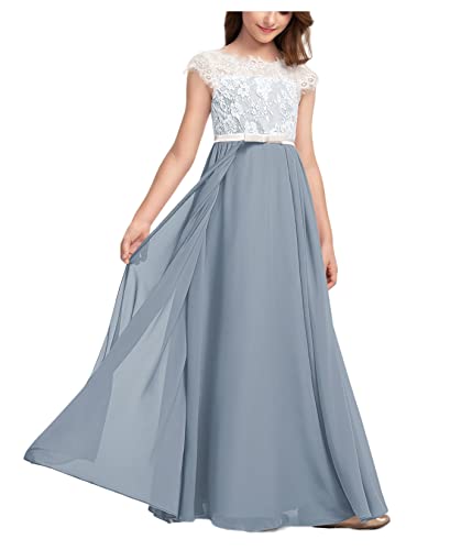 Junior Bridesmaid Dresses Long Chiffon Flower Girl Dress Lace Wedding Party Dresses for Teen Girls