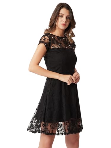 Image of Miss Chase Women's Round Neck Sleeveless Polyester Ruffled Knee- Length Dress