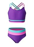 blibean Tween Girls Swimsuit Colorblock Teen Bikini Sets Big Kids 2 Piece Bathing Suits Junior Cute Swimwear Sporty Swimming Suit 2026 Traje Baño Niñas Size 10-11 Year Old Purple