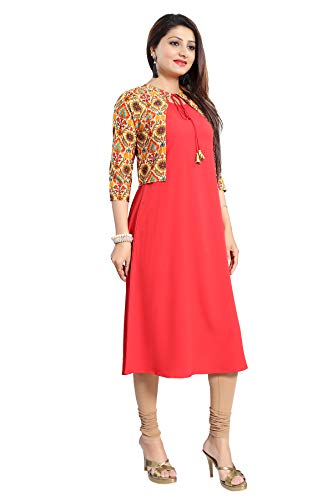 Image of ALC Creations Women's Faux Crepe A-Line Kurti(ALC4045RED Brown XS)