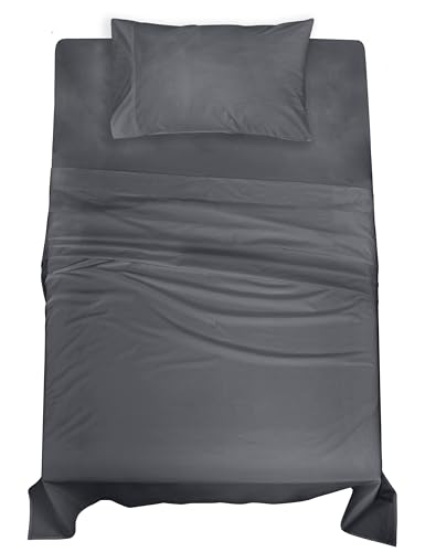 Image of ROYALE LINENS 100% Organic Cotton Twin XL Sheet Set - Percale Weave - 3 Pieces Set - 1 Flat, 1 Deep Pocket Fitted Sheet and 1 Pillowcases - Grey Bed Sheets - Sabanas Twin XL - Crisp Cool (Grey)