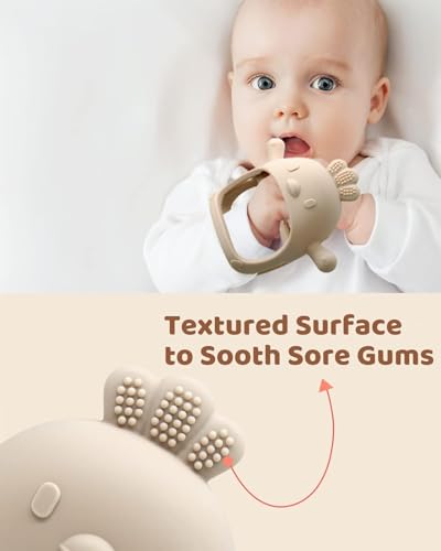KESI ORNAMENTS Baby Teething Toys, Never Drop Hand Wrist Teether, Baby Chew Toys for Sucking Needs, Silicone Baby Mitten Teether for Soothing Teething Pain Relief, Easy to Grip (Beige) - Image 2 thumbnail