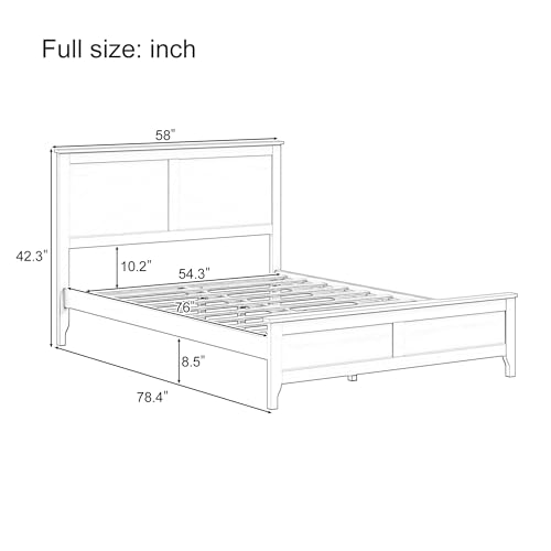 Image of Harper & Bright Designs Full Size Modern Platform Bed Frame, Solid Wood Platform Bed Frame with Headboard, Wood Slat Support, No Box Spring Needed, for Living Room, White
