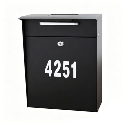 Image of Post Mount Mailbox with Code Lock | Solar Powered House Numbers, Night Lighting, Iron Material, Digital Password