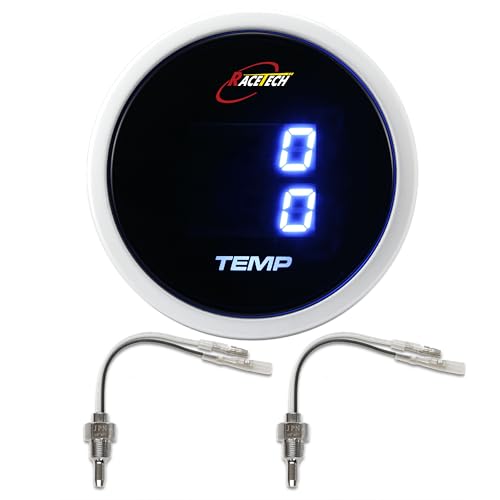 RACETECH 52mm (2-1/16") Electrical Dual Temperature Gauge – Water & Oil/Coolant Temp – Digital Blue LED Fahrenheit Display – Includes Two 1/8 NPT Thread - for Car Automotive Marine
