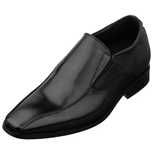 TOTO Men's Invisible Height Increasing Elevator Shoes - Black Leather Slip-on Formal Dress Loafers- 2.2 Inches Taller - Y6361 - Size 9.5 D(M) US