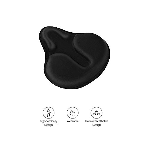 Hcman Comfortable Bike Seat Cushion Cover - Wide Foam & Extra Soft Gel Bike Seat Cushion for Women Men, Fits Mountain, Cruiser and Stationary Bikes, Indoor and Outdoor Cycling