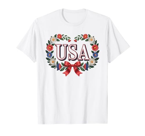 Patriotic USA Floral Heart 4 luglio American Pride Maglietta