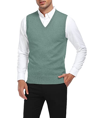 AIYINO Men's Sleeveless Jumpers Tank Top V Neck Sweater Vest with Ribbed Edge(UK Size Medium Green)
