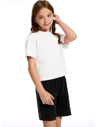 Flygo 2 Pack Crop Tops for Girls Cute Ruched Cotton T-Shirts Short Sleeve Tee Shirts Summer Crewneck Basic Tshirt 7-14 Years3