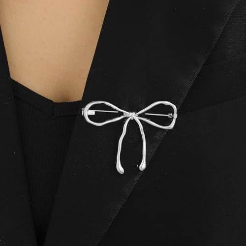 Image of Gold Bow Brooch for Women - Elegant Silver Bow Tie Brooch - Beautiful Lapel Pins & Bag Pins - Clothing & Hat Accessories