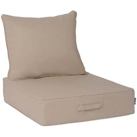 AOFEITE Outdoor Olefin Water-Resistant Deep Seat Cushion Set, 23''x 26''x 6'' Weather and Fade Resistant Patio Furniture Seat Cushion, Thickened Sofa Chair Pad with Straps for Lawn, Garden, Beige Cover