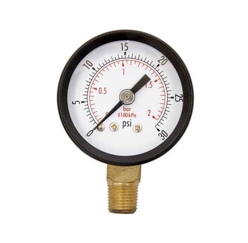 Manomètre utilitaire 0-30 PSI 1/8 NPT à raccordement inférieur pour pression