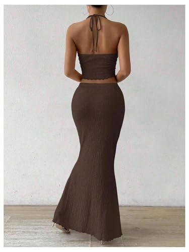 Image of SOLY HUX Women's Two Piece Outfits Twist Front Halter Cami Tops and Skirt Summer Set