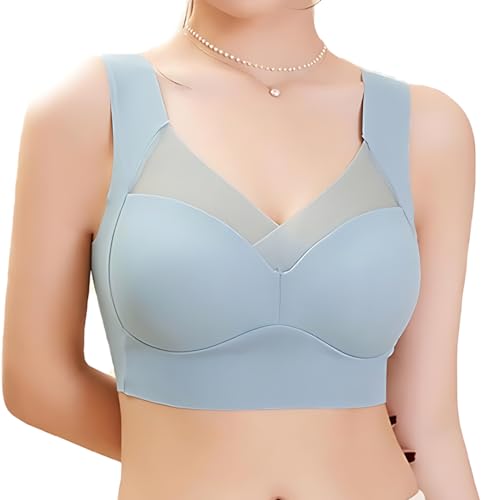 Image of GLAMORAS Women Nylon Spandex Seamless Mesh Lace Bras for Women Wirefree Comfortable Padded Lift Push Up Thin Soft Sexy Back Smoothing Bra Pullover Bras. Size: L-3XL