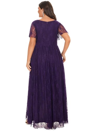 Ever-Pretty Plus Women's V Neck Ruffles Sleeves Lace Summer Mother of The Bride Dresses Plus Size Semi Formal Dress 01489-DA2