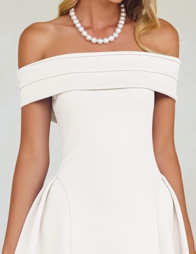 Image of ZESICA Summer 2026 Cocktail Dresses for Women's Off Shoulder Short Sleeve Swing A Line Wedding Evening Party Midi Dress