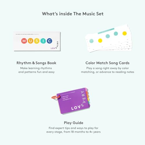 Lovevery The Music Set, Mehrfarbig/Meereswellen (Ocean Tides), Medium, 6 Musikinstrumente, Buch mit Rhythmen und Liedern