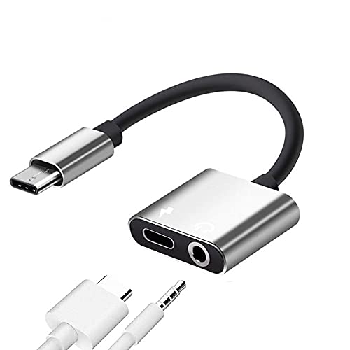 YFOX Adaptador de Auriculares Tipo C Adaptador 2 en 1 Conector de Auriculares de 3,5 mm y Adaptador de Carga para Huawei P30/P20/Mate 10, Xiaomi 9/8/6/MIX 2(Plateado) Cover
