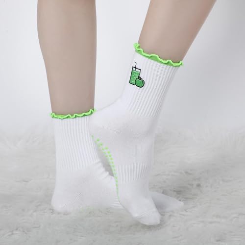 Image of Jeyiour Summer Cute Pilates Socks Women Bow Nonslip Ruffle Yoga Socks with Grip Barre Pilates Gift for Work Dance Fitness
