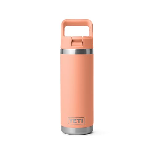 YETI Rambler 18 oz Bottle, Vacuum Insulated, Stainless Steel with Color Matching Straw Cap, Low Country Peach