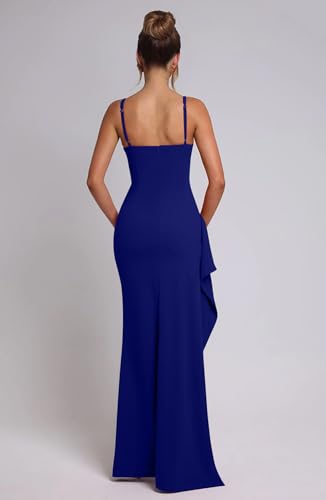 Image of Memoriesea Women's Sexy Plunge Neckline Bodycon Ruched High Slit Party Maxi Dress