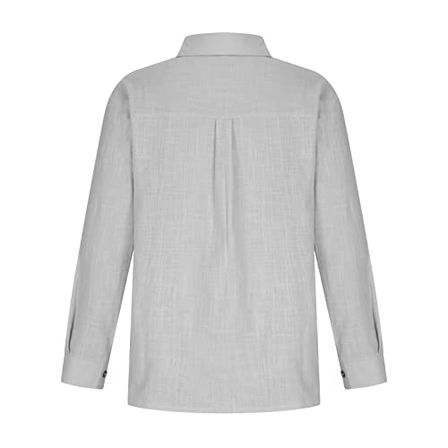 Chemise Femme en Coton Et Lin Col V avec Boutons Chemisier Respirant Tops Couleur Unie Lâche Respirant T-Shirts Manche Longue Grande Taille Tee Shirts Casual Coton Lin Tunique Blouse Pas Cher – Image 5