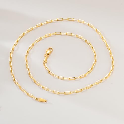 Gold Necklace for Women & Men 14K Gold Chain Necklace for Women Unisex 2.5mm Wide Paperclip Chain Necklaces Non Tarnish Paperclip Necklaces Jewelry 16” - 26”3
