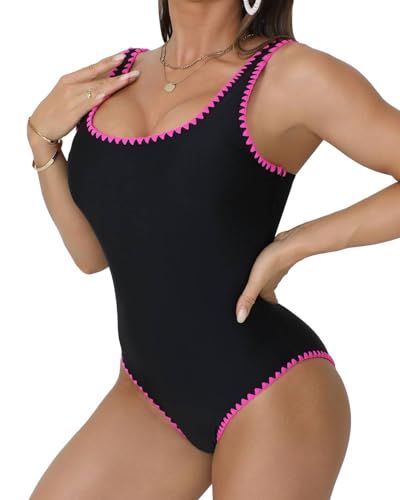 Women's One Piece Swimsuit Slimming Tummy Control Shell Stitched Bathing Suit High Cut Scoop Neck Swimwear3