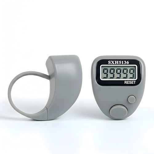 Image of Digital Finger Tally Counter, 5-Digit LCD Display, Ring Design with Reset Button (Pack of 1) (Grey)