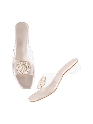 Image of SilverArrow womens Breezy Cove Heeled Sandal | Block Heel |Fashion Sandals |Jutti Sandal | Emboidery with Stone Design | Design perfect for Casual /Outdoor /Party