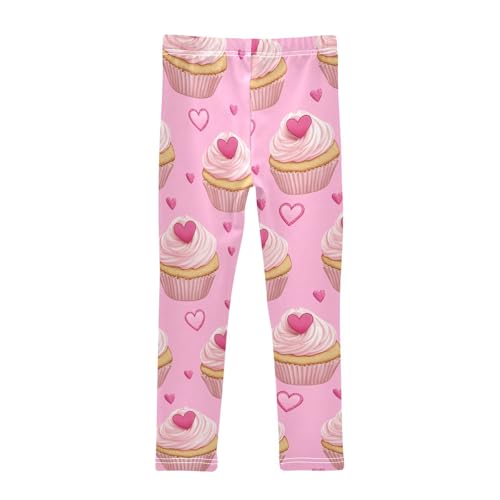 Wusikd Cute Pink Cupcakes Girls' Leggings Toddler Doodles Heart Kids Yoga Pants Dance Active Tights 4T2